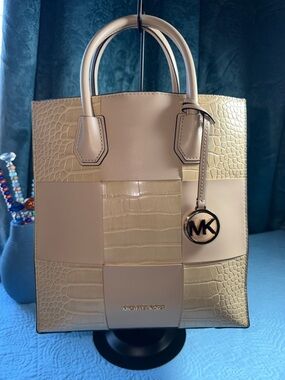 Michael Kors Cream Patchwork Croc-Embossed and Smooth Leather Tote